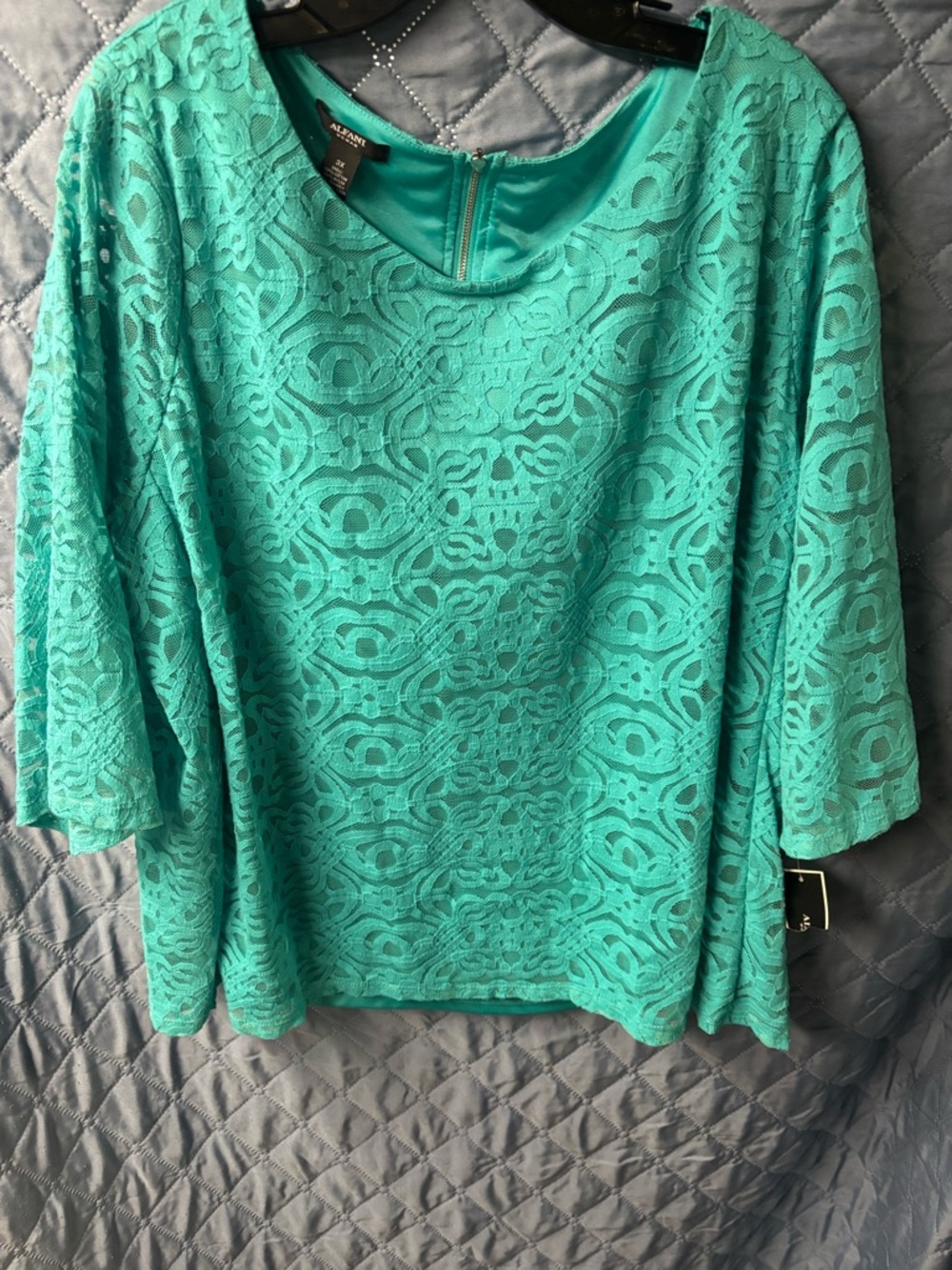 Alfani Teal Lace Overlay Scoop-Neck Blouse